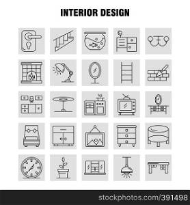 Interior Design Line Icons Set For Infographics, Mobile UX/UI Kit And Print Design. Include: Bedroom, Cupboard, Furniture, House, Wardrobe, Television, Tv, House, Icon Set - Vector