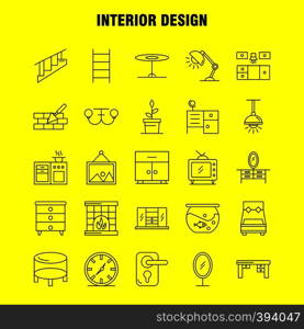 Interior Design Line Icons Set For Infographics, Mobile UX/UI Kit And Print Design. Include: Bedroom, Cupboard, Furniture, House, Wardrobe, Television, Tv, House, Icon Set - Vector