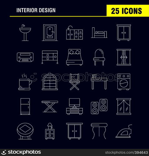 Interior Design Line Icons Set For Infographics, Mobile UX/UI Kit And Print Design. Include: Furniture, Household, Washbasin, Door, Lock, Room, Furniture, Cooking, Icon Set - Vector