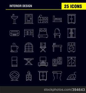Interior Design Line Icons Set For Infographics, Mobile UX/UI Kit And Print Design. Include: Furniture, Household, Washbasin, Door, Lock, Room, Furniture, Cooking, Icon Set - Vector