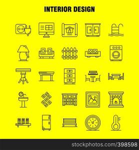 Interior Design Line Icons Set For Infographics, Mobile UX/UI Kit And Print Design. Include: Medical, File, Document, Table, Bidet, Furniture, Water, Mirror, Eps 10 - Vector