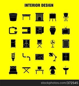 Interior Design  Solid Glyph Icons Set For Infographics, Mobile UX/UI Kit And Print Design. Include  Iron, Electronics, Home Appliances, Electronics Items, Bath Tub, Eps 10 - Vector