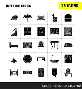 Interior Design Solid Glyph Icons Set For Infographics, Mobile UX/UI Kit And Print Design. Include: Switch, Plug, Electronics, Electric, Table, Furniture, Home, Tables, Eps 10 - Vector