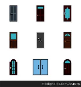 Interior doors icons set. Flat illustration of 9 interior doors vector icons for web. Interior doors icons set, flat style