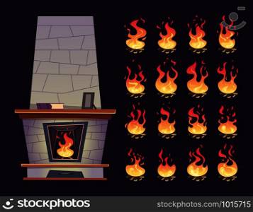 Interior fireplace. Keyframe animation of burning fire place for relax vector cartoons. Illustration of fireplace hot, burn flame. Interior fireplace. Keyframe animation of burning fire place for relax vector cartoons