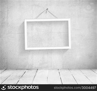 Interior, Frame picture in the empy room from stone wall and wooden floor. EPS 10 vector illustration
