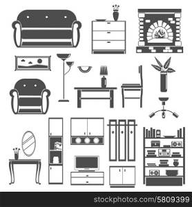 Interior furniture decorative icons flat black set isolated vector illustration. Interior Icons Black Set
