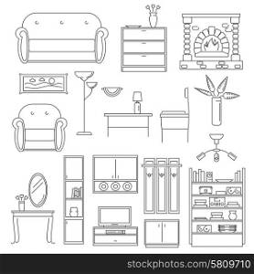 Interior furniture icons line set with chair table lamp isolated vector illustration. Interior Icons Line Set