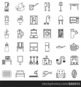Interior icons set. Outline style of 36 interior vector icons for web isolated on white background. Interior icons set, outline style