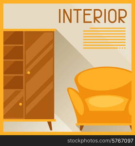 Interior illustration with furniture in retro style.