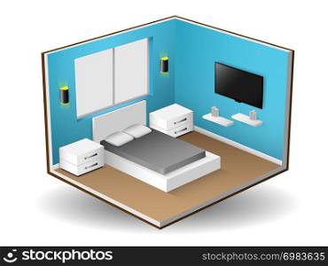 Interior isometric of modern bedroom interior design, Vector Illustration