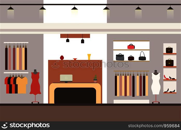 interior of a modern and fashionable clothing store,flat vector illustration. interior of a modern and fashionable clothing store,