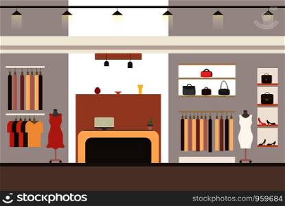 interior of a modern and fashionable clothing store,flat vector illustration. interior of a modern and fashionable clothing store,