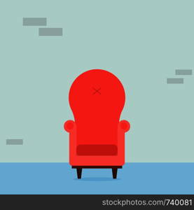 Interior of the living room. Vintage cozy red armchair in room. Interior elements. Vector illustration.