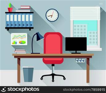 Interior Office Workplace Vector