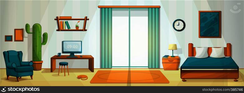 Interior room concept background. Cartoon illustration of interior room vector concept background for web design. Interior room concept background, cartoon style