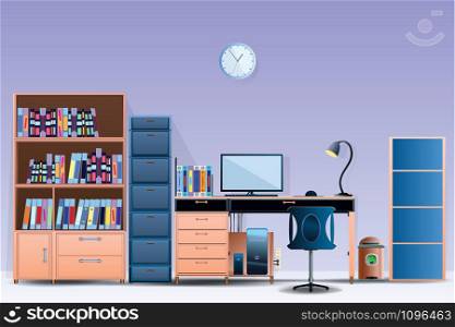 Interior room Office layout Design a comfortable office room Illustration vector On cartoons style Wall colorful background