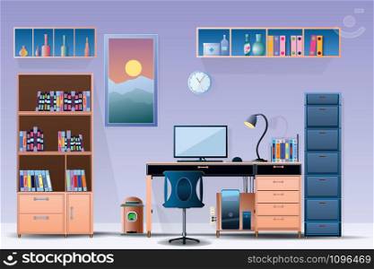 Interior room Office layout Design a comfortable office room Illustration vector On cartoons style Wall colorful background