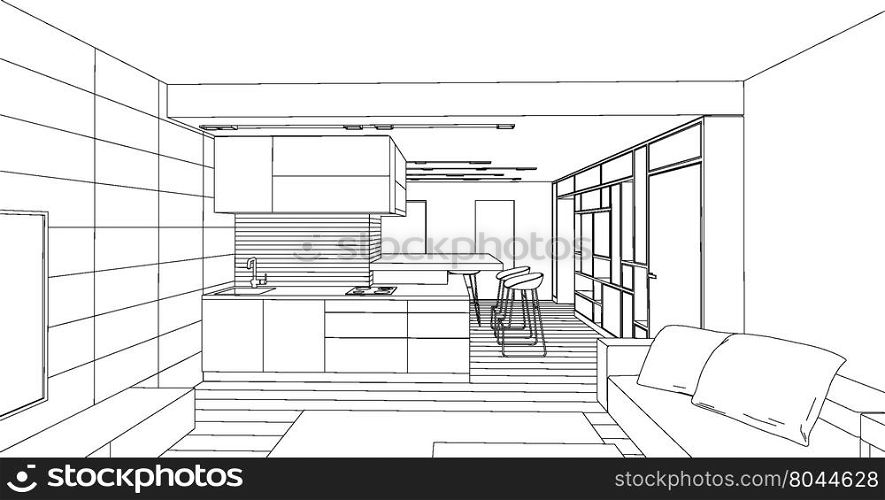 Interior vector drawing. Architectural design. Living room