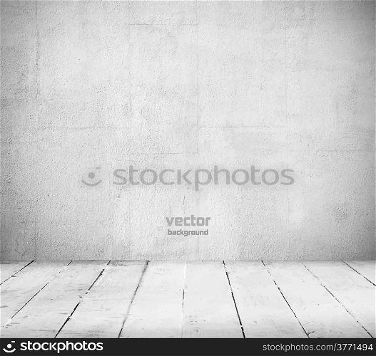 Interior, vintage background of stone wall and wooden floor. Vector illustration