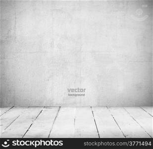 Interior, vintage background of stone wall and wooden floor. Vector illustration