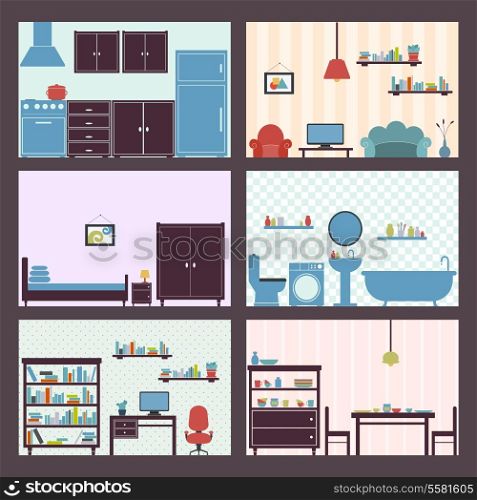 Interiors flat decorative icons set of furniture elements isolated vector illustration