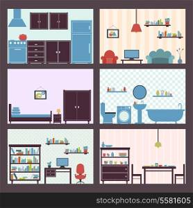Interiors flat decorative icons set of furniture elements isolated vector illustration