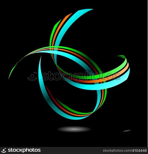 interlocking ribbon in blue green and orange with shadow