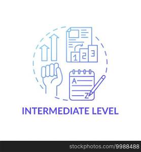 Intermediate level concept icon. Language learning stage idea thin line illustration. Speaking simple phrases, sentences. Elementary reading, writing skills. Vector isolated outline RGB color drawing. Intermediate level concept icon