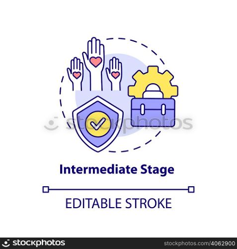 Intermediate stage concept icon. Start returning to normal life. PTSD treatment abstract idea thin line illustration. Isolated outline drawing. Editable stroke. Arial, Myriad Pro-Bold fonts used. Intermediate stage concept icon