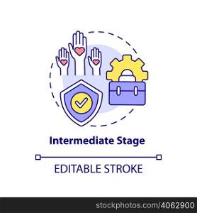 Intermediate stage concept icon. Start returning to normal life. PTSD treatment abstract idea thin line illustration. Isolated outline drawing. Editable stroke. Arial, Myriad Pro-Bold fonts used. Intermediate stage concept icon