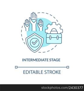 Intermediate stage turquoise concept icon. Returning to normal life. PTSD treatment abstract idea thin line illustration. Isolated outline drawing. Editable stroke. Arial, Myriad Pro-Bold fonts used. Intermediate stage turquoise concept icon