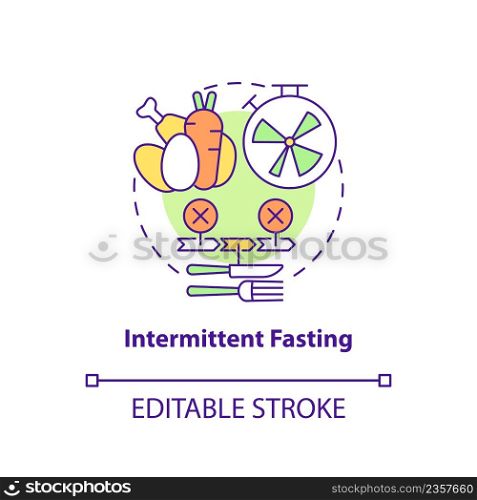 Intermittent fasting concept icon. Energy restriction. Trendy diets abstract idea thin line illustration. Isolated outline drawing. Editable stroke. Arial, Myriad Pro-Bold fonts used. Intermittent fasting concept icon