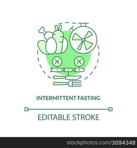 Intermittent fasting green concept icon. Energy restriction. Trendy diets abstract idea thin line illustration. Isolated outline drawing. Editable stroke. Arial, Myriad Pro-Bold fonts used. Intermittent fasting green concept icon