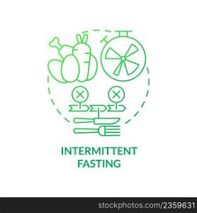 Intermittent fasting green gradient concept icon. Energy restriction. Weight loss. Trendy diets abstract idea thin line illustration. Isolated outline drawing. Myriad Pro-Bold font used. Intermittent fasting green gradient concept icon