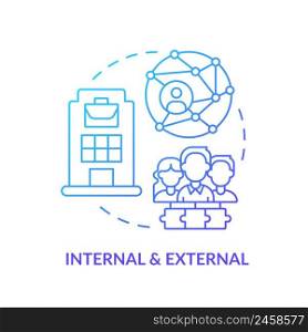 Internal and external blue gradient concept icon. Corporate information. Project communication management abstract idea thin line illustration. Isolated outline drawing. Myriad Pro-Bold font used. Internal and external blue gradient concept icon