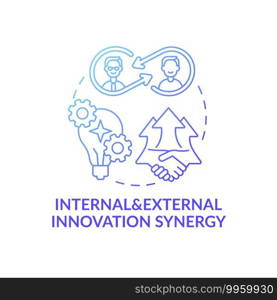 Internal and external innovation synergy concept icon. Open innovation benefits idea thin line illustration. Contributing solutions to invention process. Vector isolated outline RGB color drawing. Internal and external innovation synergy concept icon