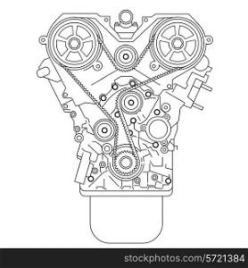 Internal combustion engine, as seen from in front. Vector illustration.