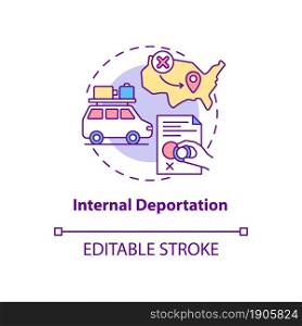 Internal deportation concept icon. Moving to different country state. Denied entry. Deportation abstract idea thin line illustration. Vector isolated outline color drawing. Editable stroke. Internal deportation concept icon
