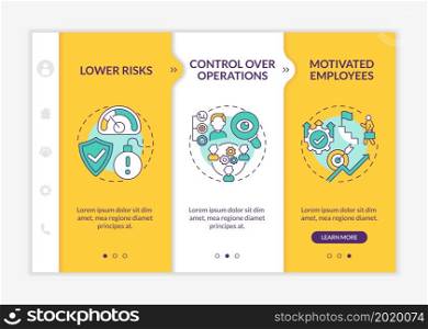 Internal growth advantages onboarding vector template. Responsive mobile website with icons. Web page walkthrough 3 step screens. Company growth color concept with linear illustrations. Internal growth advantages onboarding vector template