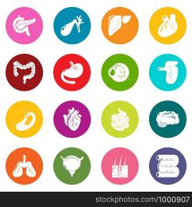 Internal human organs icons set vector colorful circles isolated on white background . Internal human organs icons set colorful circles vector