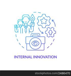 Internal innovation blue gradient concept icon. Sourcing ideas approach abstract idea thin line illustration. Intrapreneurship. Employee engagement. Isolated outline drawing. Myriad Pro-Bold font used. Internal innovation blue gradient concept icon