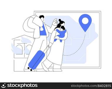 Internal migration abstract concept vector illustration. Domestic human migration, natural disaster, civil disturbance, arrive in capital, people with bags suitcases, moving to abstract metaphor.. Internal migration abstract concept vector illustration.