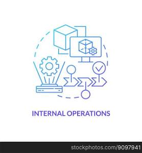 Internal operations blue gradient concept icon. Virtual models testing. Metaverse category abstract idea thin line illustration. Isolated outline drawing. Myriad Pro-Bold font used. Internal operations blue gradient concept icon