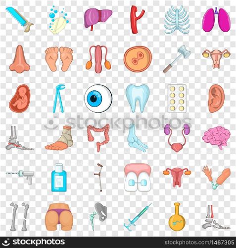 Internal organ icons set. Cartoon style of 36 internal organ vector icons for web for any design. Internal organ icons set, cartoon style