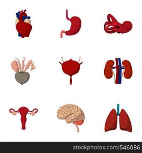 Internal organs icons set. Cartoon illustration of 9 internal organs vector icons for web. Internal organs icons set, cartoon style