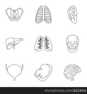 Internal organs icons set. Outline illustration of 9 internal organs vector icons for web. Internal organs icons set, outline style
