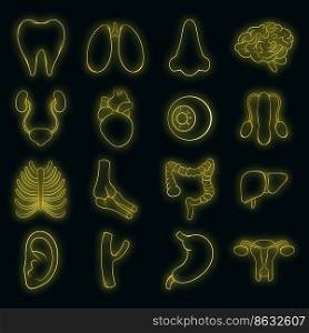 Internal organs set icons in neon style isolated on a black background. Internal organs icon set vector neon
