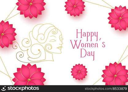 internatioal womens day card with flower and golden lines