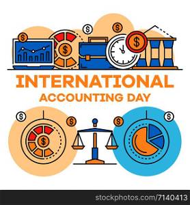 International accounting day banner. Outline illustration of international accounting day vector banner for web design. International accounting day banner, outline style